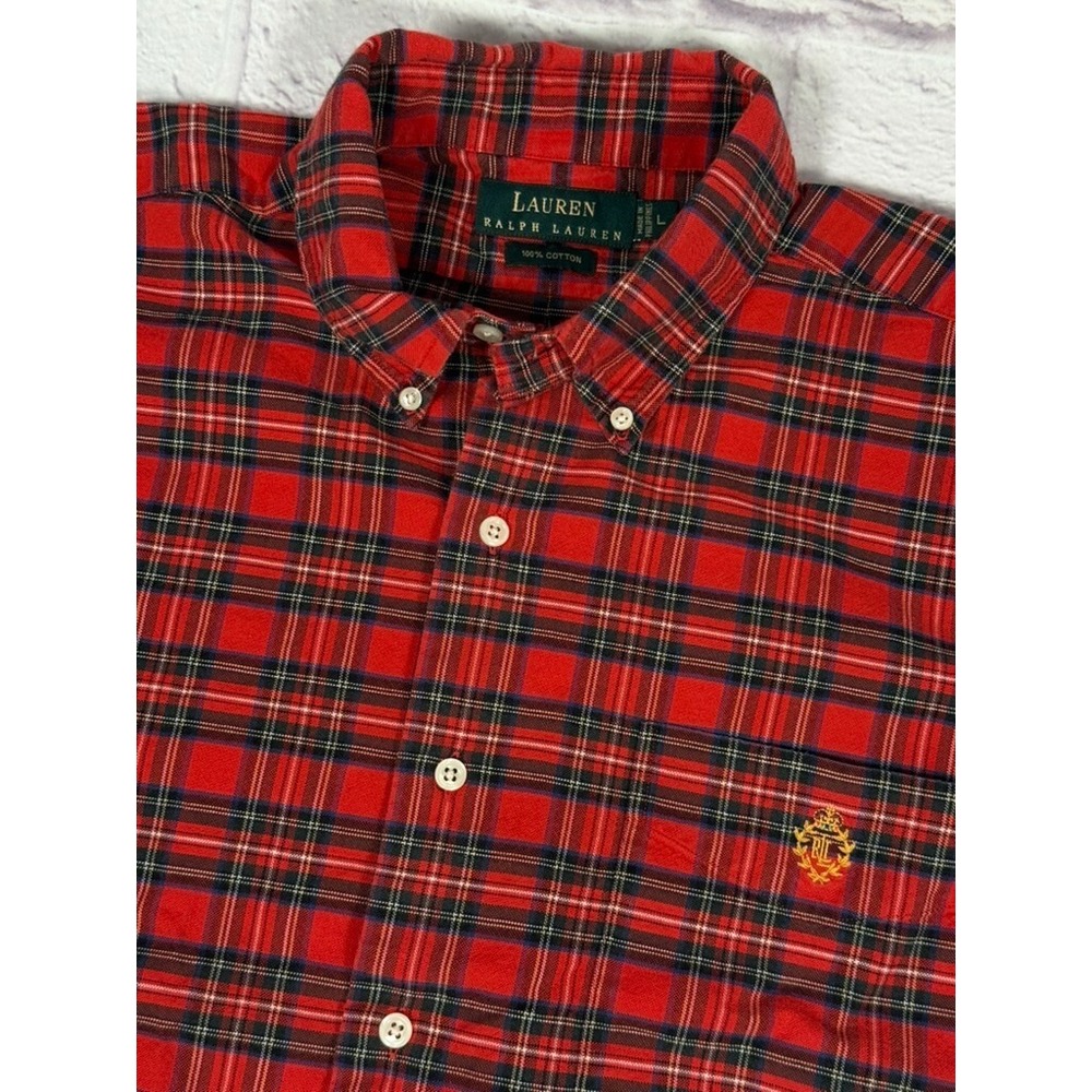 LAUREN RALPH LAUREN Shirt Mens L / LTP Flannel Red Plaid Button Up Long Sleeve